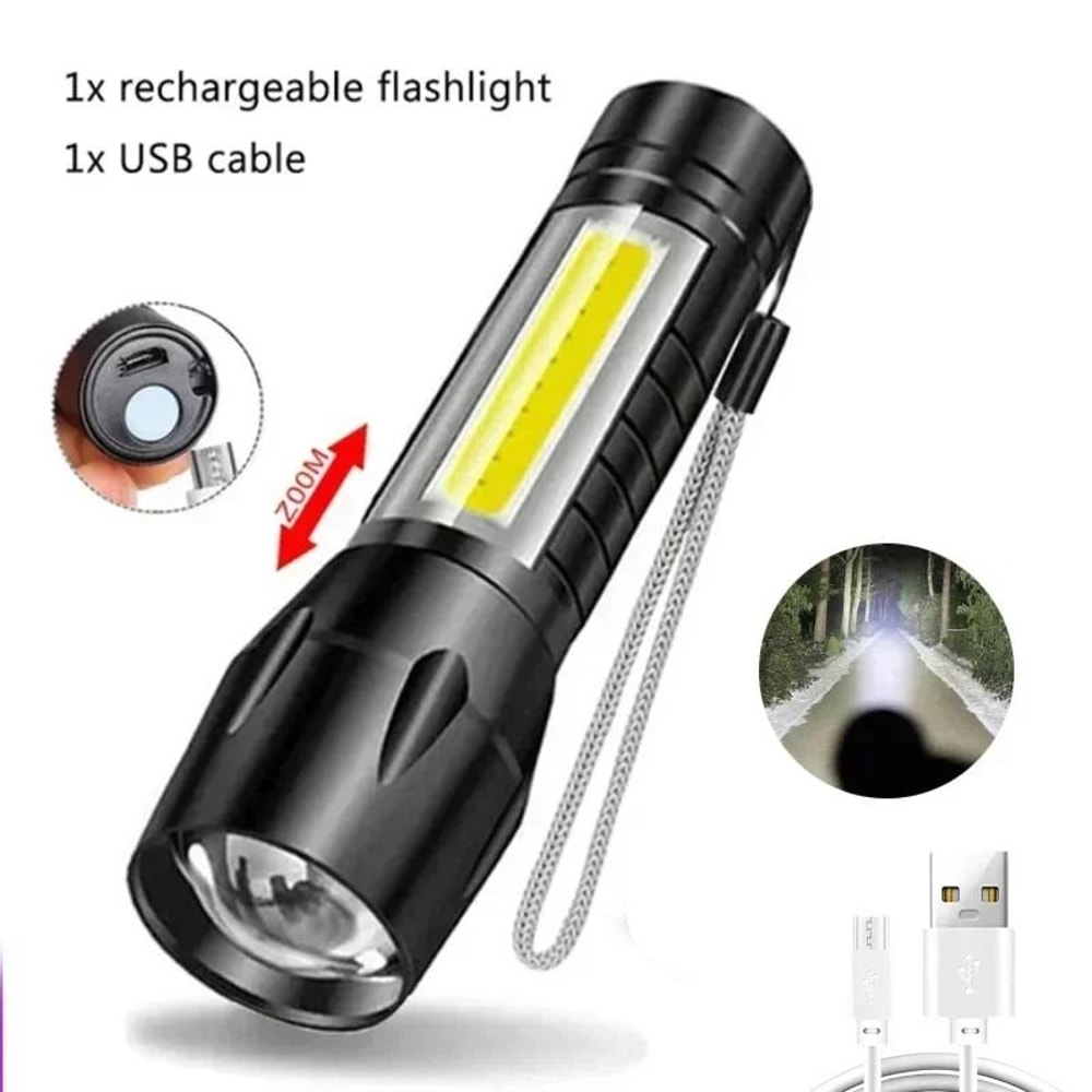 USB Rechargeable Mini COB And XPE LED Flashlight With Zoom And Pen Clip 12
