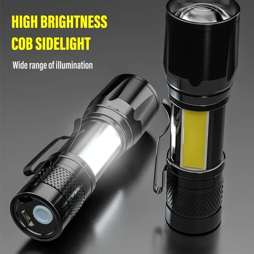 USB Rechargeable Mini COB And XPE LED Flashlight With Zoom And Pen Clip 1