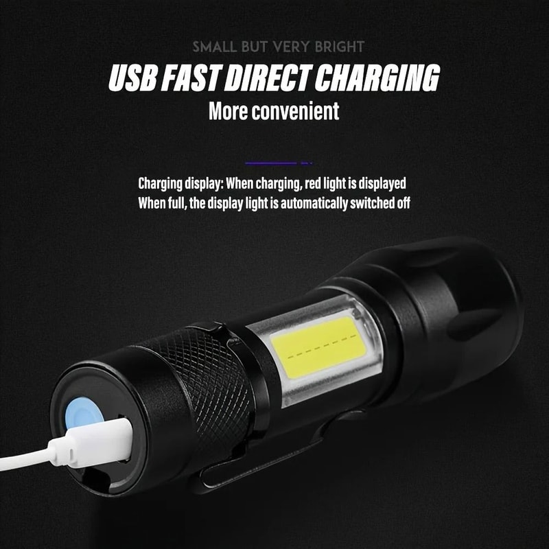 USB Rechargeable Mini COB And XPE LED Flashlight With Zoom And Pen Clip 5