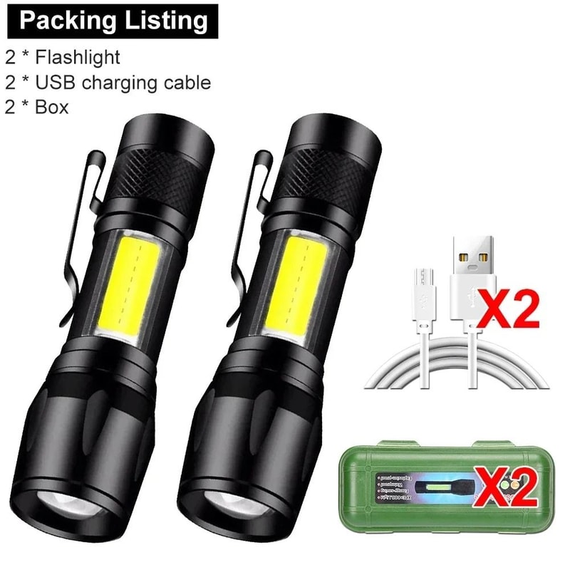 USB Rechargeable Mini COB And XPE LED Flashlight With Zoom And Pen Clip 7