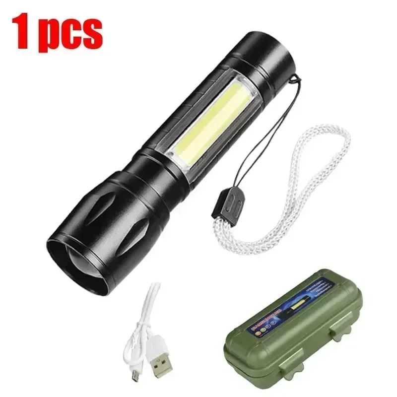 USB Rechargeable Mini COB And XPE LED Flashlight With Zoom And Pen Clip 13