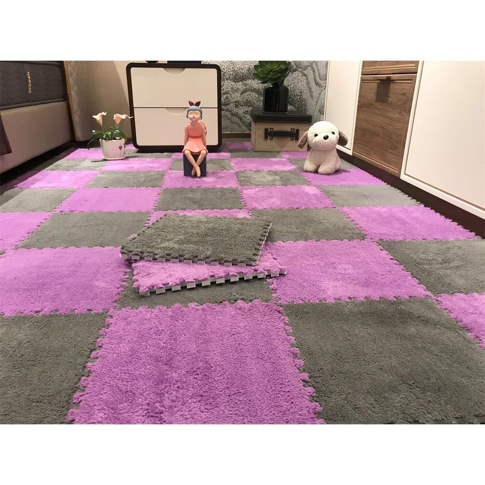 Soft Plush Baby Play Mat With EVA Foam Puzzle Tiles For Kids 9