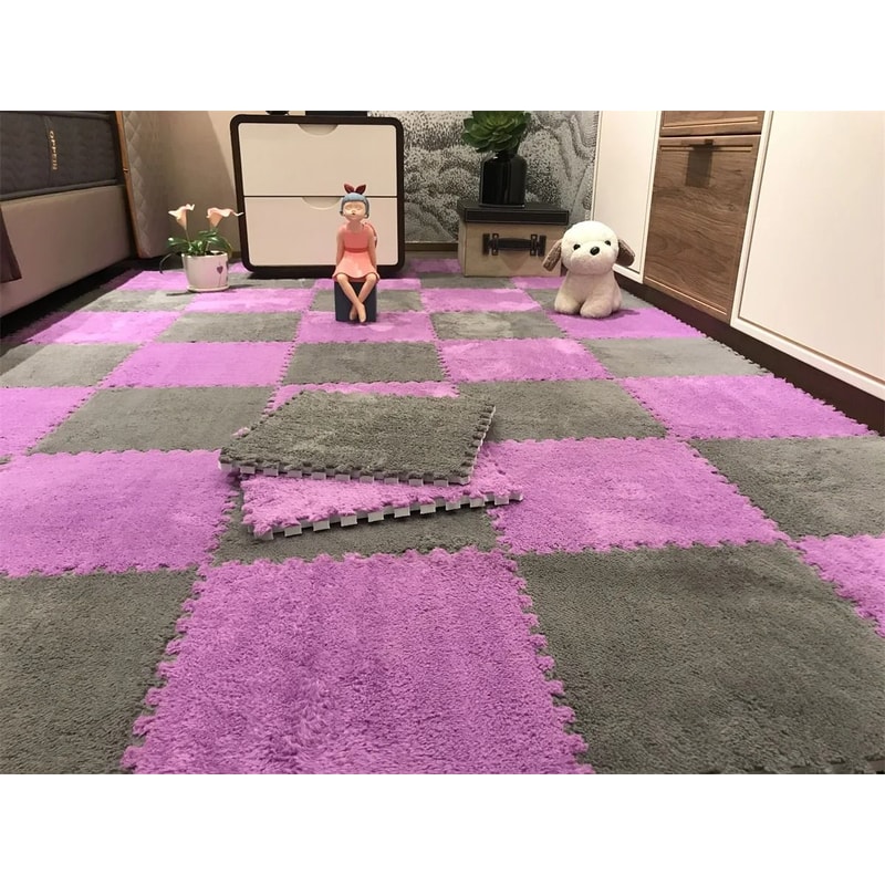 Soft Plush Baby Play Mat With EVA Foam Puzzle Tiles For Kids 9