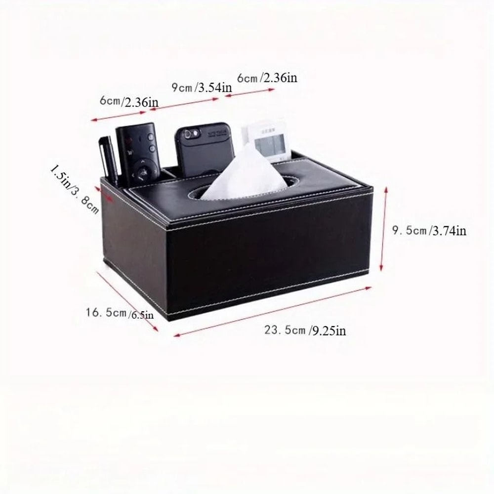 Elegant Faux Leather Tissue Box Cover With Remote Holder And Organizer 2