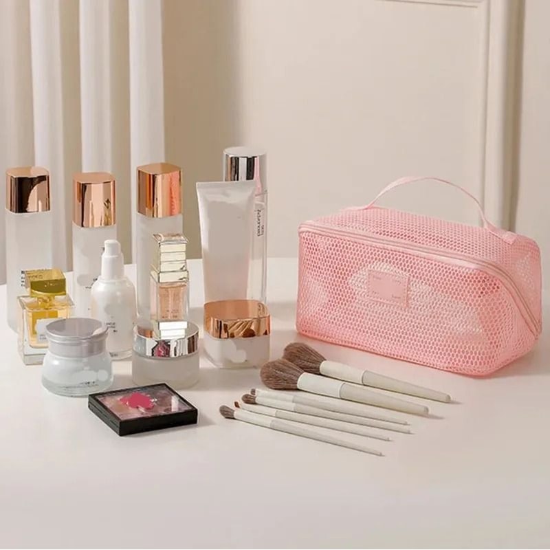 Large Capacity Mesh Makeup Bag With Multi Layer Zipper Organizer 4