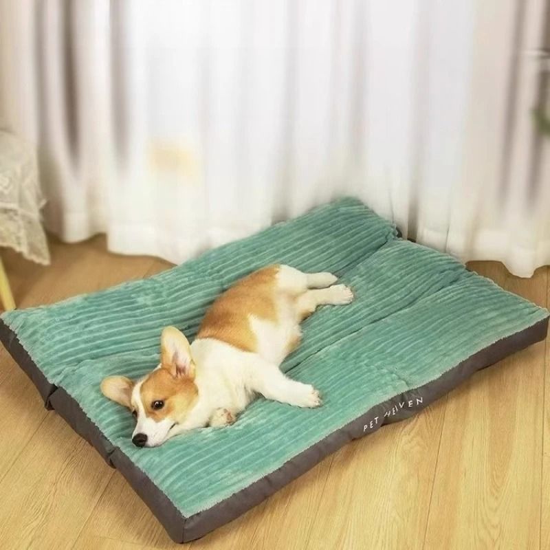 Winter Warm Corduroy Dog Bed With Washable Soft Sleeping Mat 2