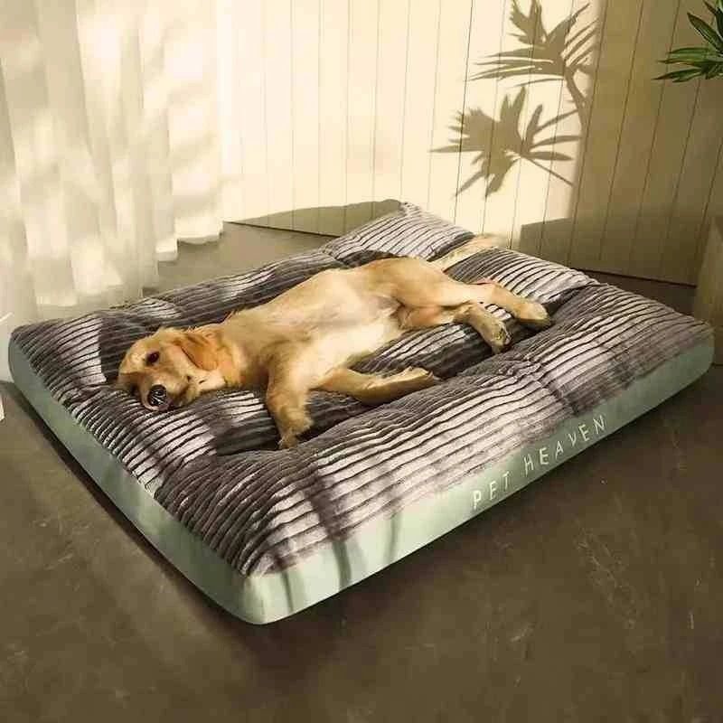 Winter Warm Corduroy Dog Bed With Washable Soft Sleeping Mat 3