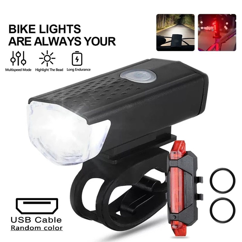 USB Rechargeable Bike Light Set With Headlight And Taillight For Cycling Safety 0