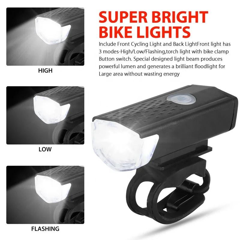 USB Rechargeable Bike Light Set With Front Headlight And Rear Taillight 1