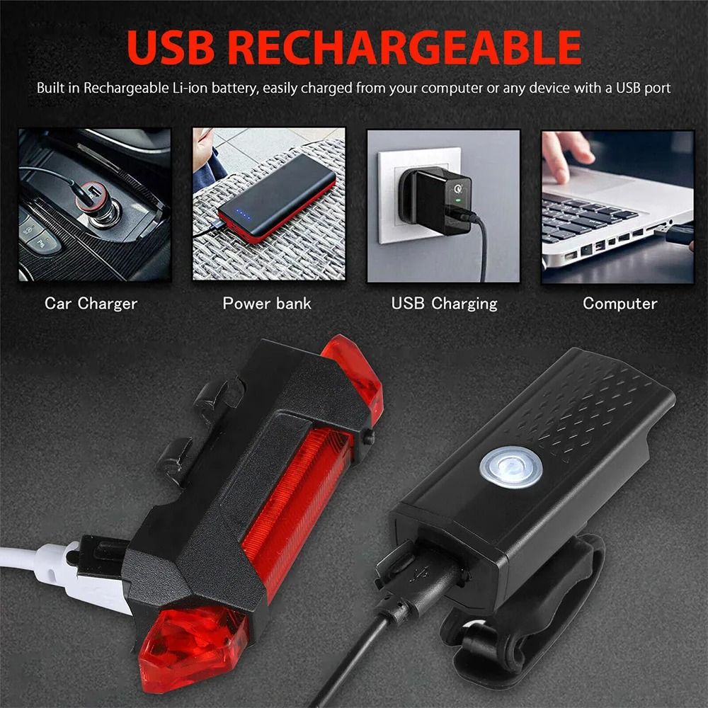 USB Rechargeable Bike Light Set With Front Headlight And Rear Taillight 2