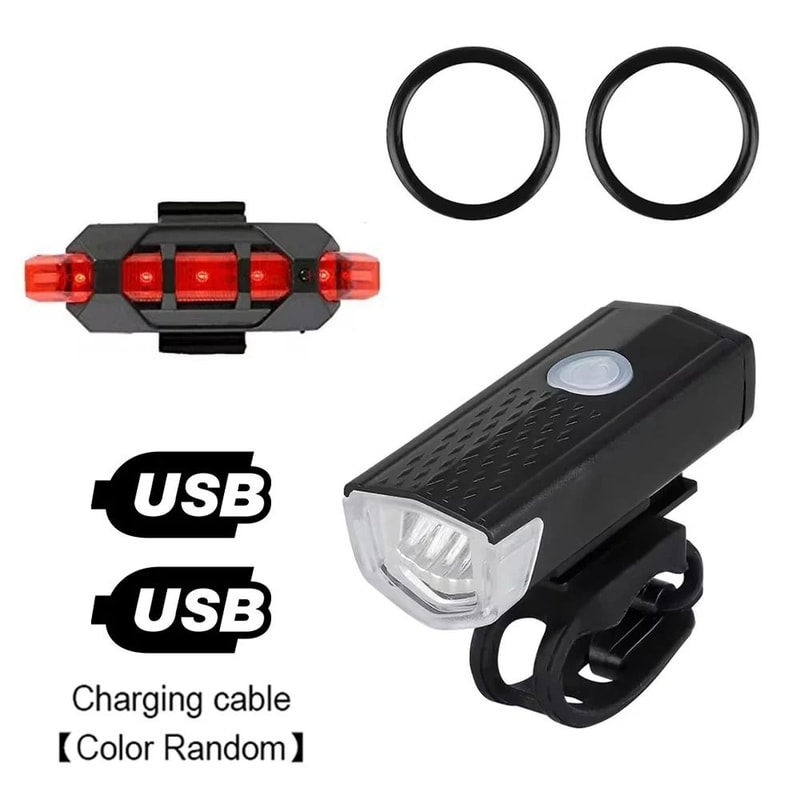 USB Rechargeable Bike Light Set With Front Headlight And Rear Taillight 8