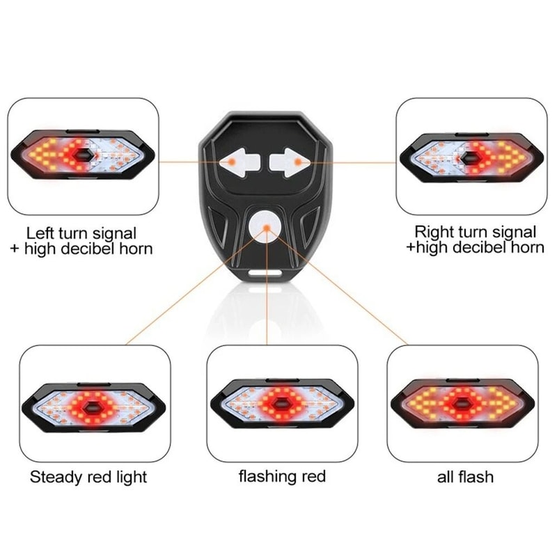 USB Rechargeable Bicycle Turn Signal Rear Light With Wireless Remote 1