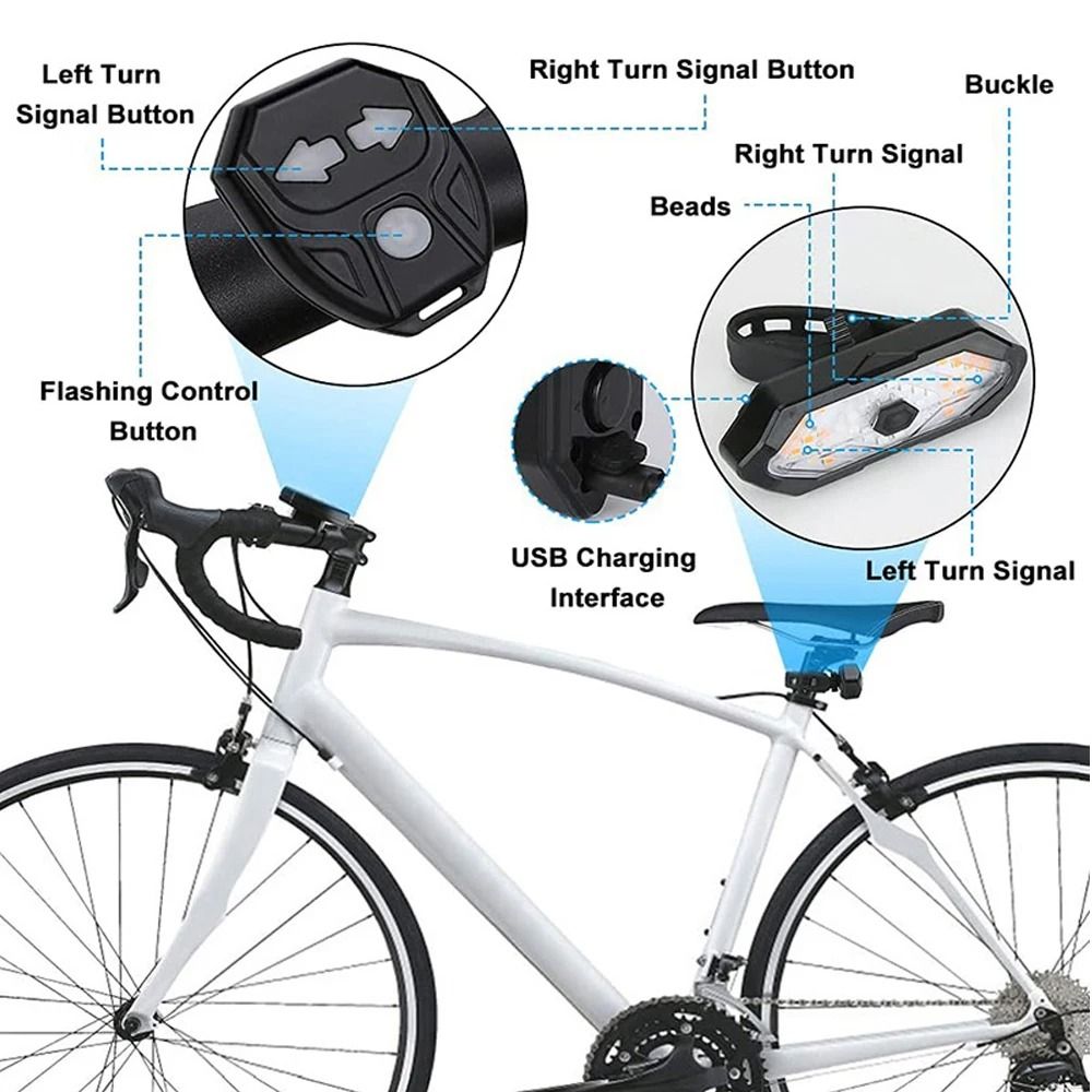 USB Rechargeable Bicycle Turn Signal Rear Light With Wireless Remote 4