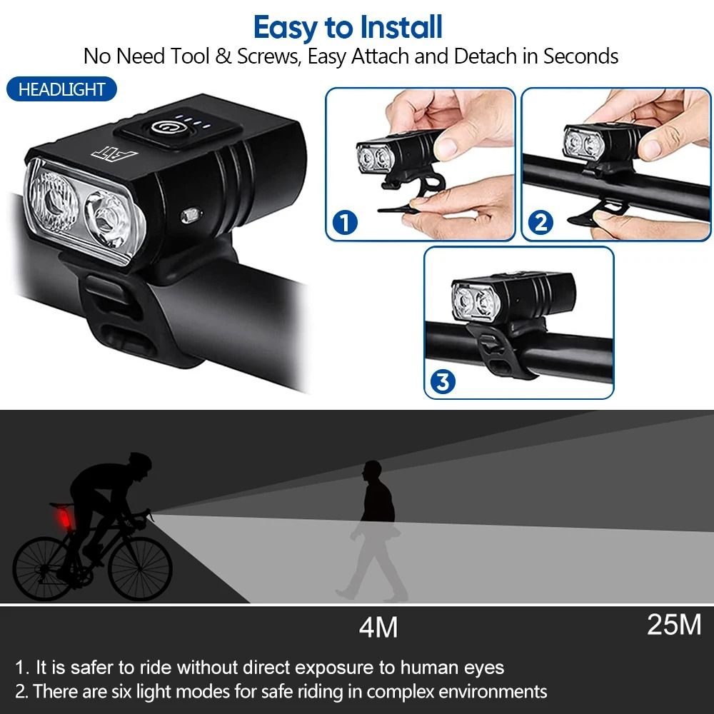 USB Rechargeable Bike Front LED Headlight With Adjustable Brightness 5