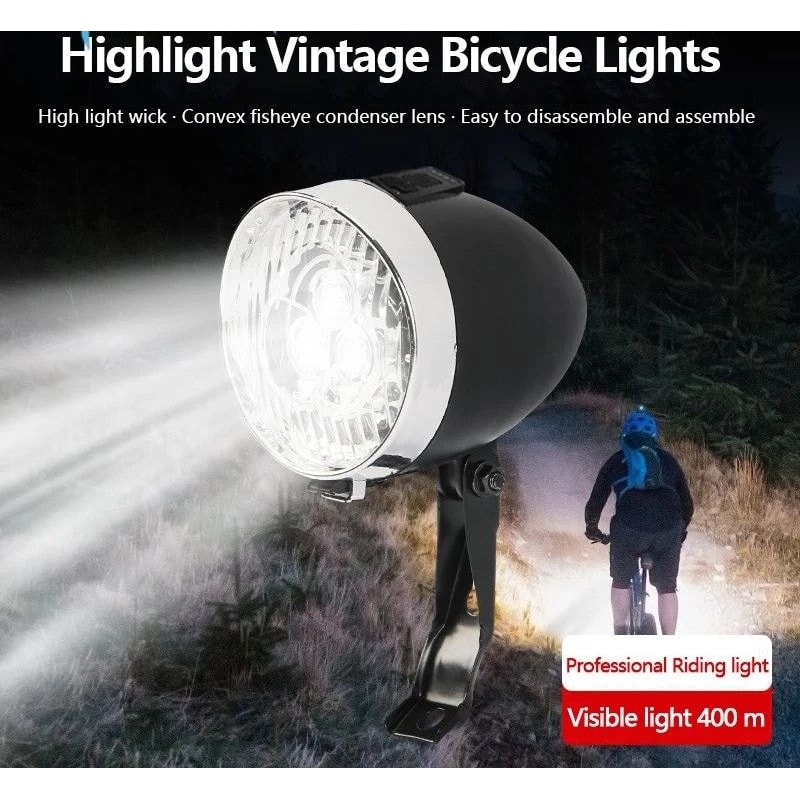 Vintage Style Bicycle Front LED Headlight For Night Riding Safety 3