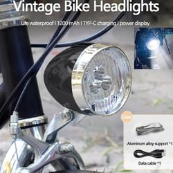 retro style usb rechargeable bicycle front light with three led