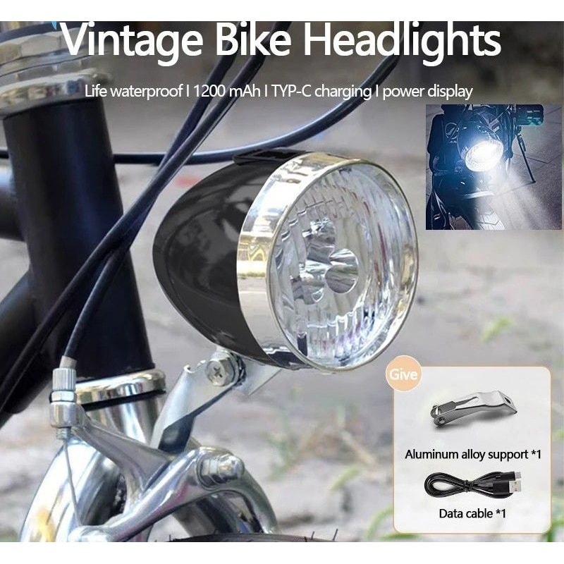 Retro Style USB Rechargeable Bicycle Front Light With Three LED 0
