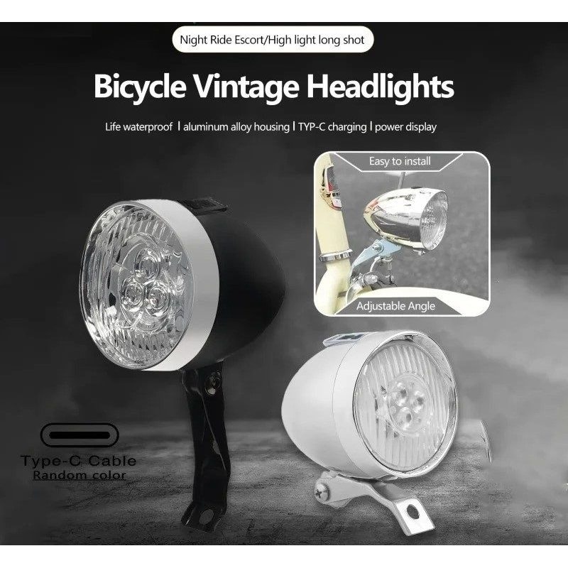 Retro Style USB Rechargeable Bicycle Front Light With Three LED 1