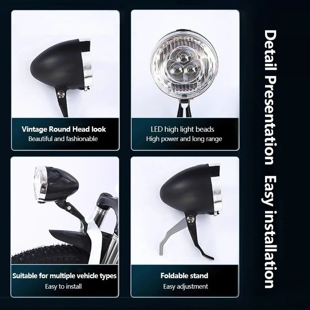 Retro Style USB Rechargeable Bicycle Front Light With Three LED 2