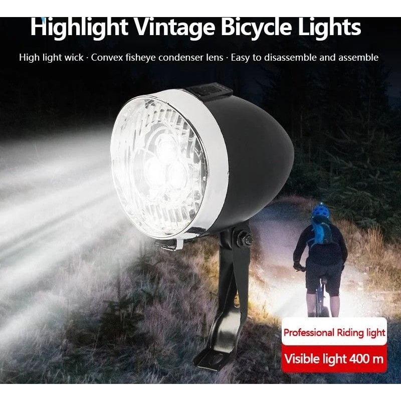 Retro Style USB Rechargeable Bicycle Front Light With Three LED 3
