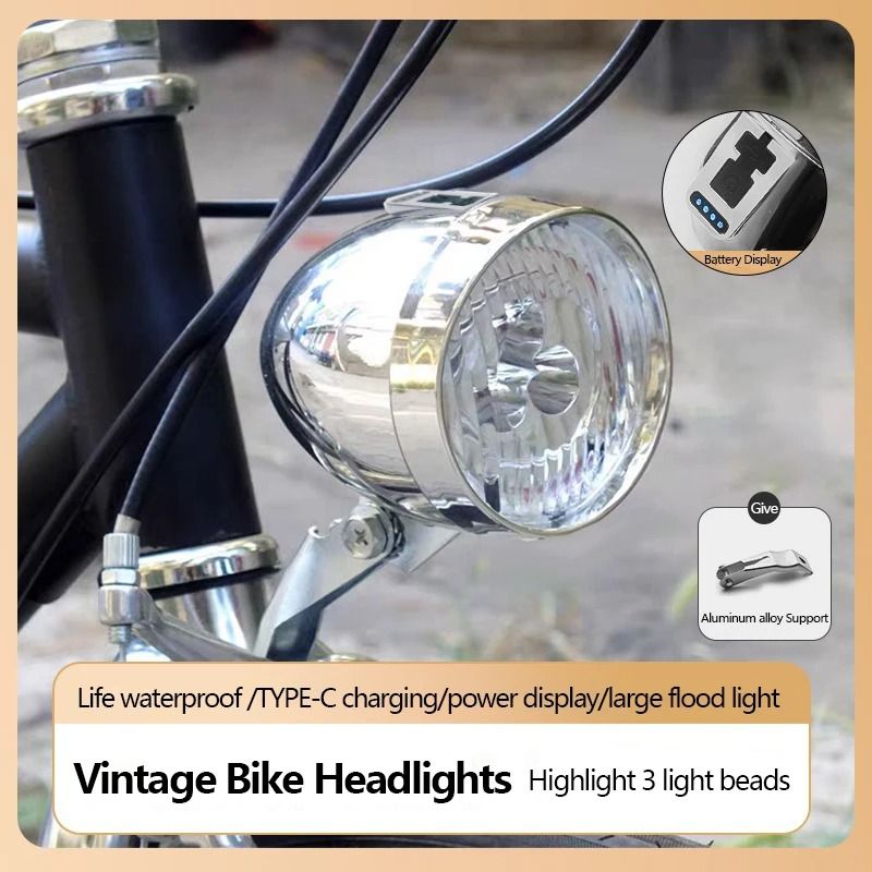 Retro Style USB Rechargeable Bicycle Front Light With Three LED 5