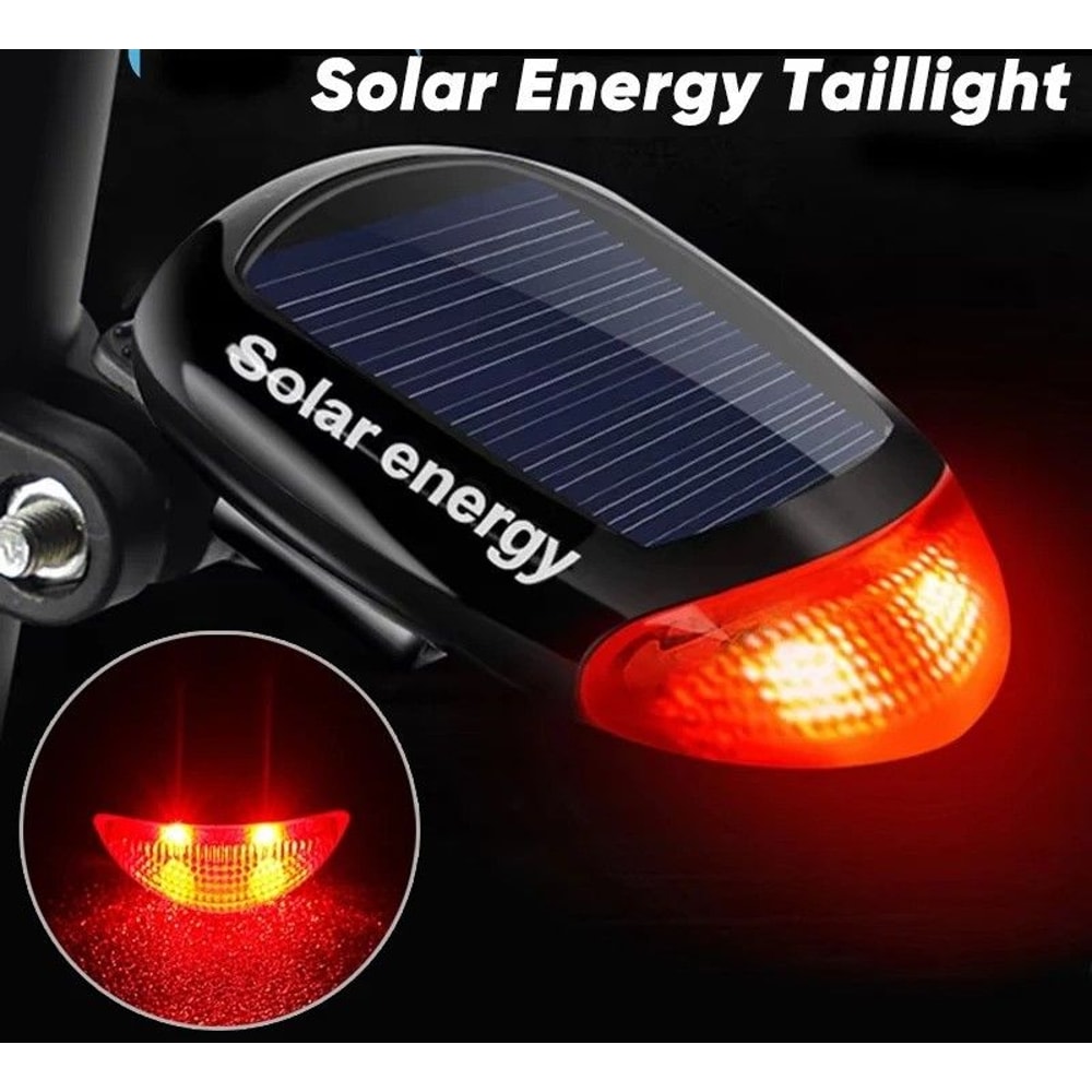Solar Powered Bicycle Rear Taillights With LED Safety Warning 0
