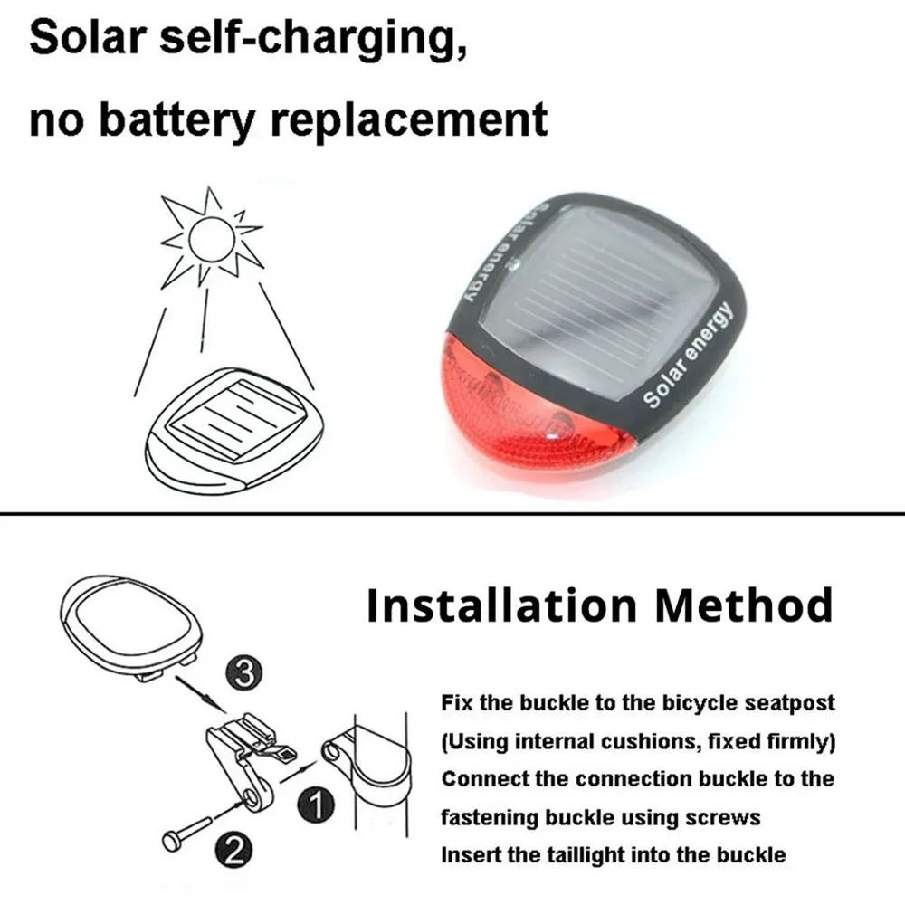 Solar Powered Bicycle Rear Taillights With LED Safety Warning 4