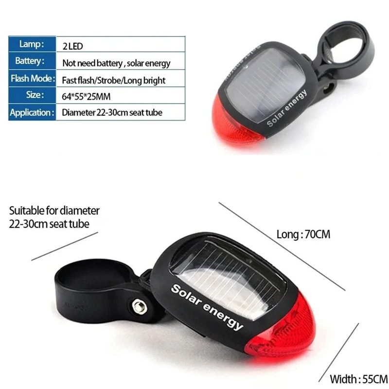 Solar Powered Bicycle Rear Taillights With LED Safety Warning 5