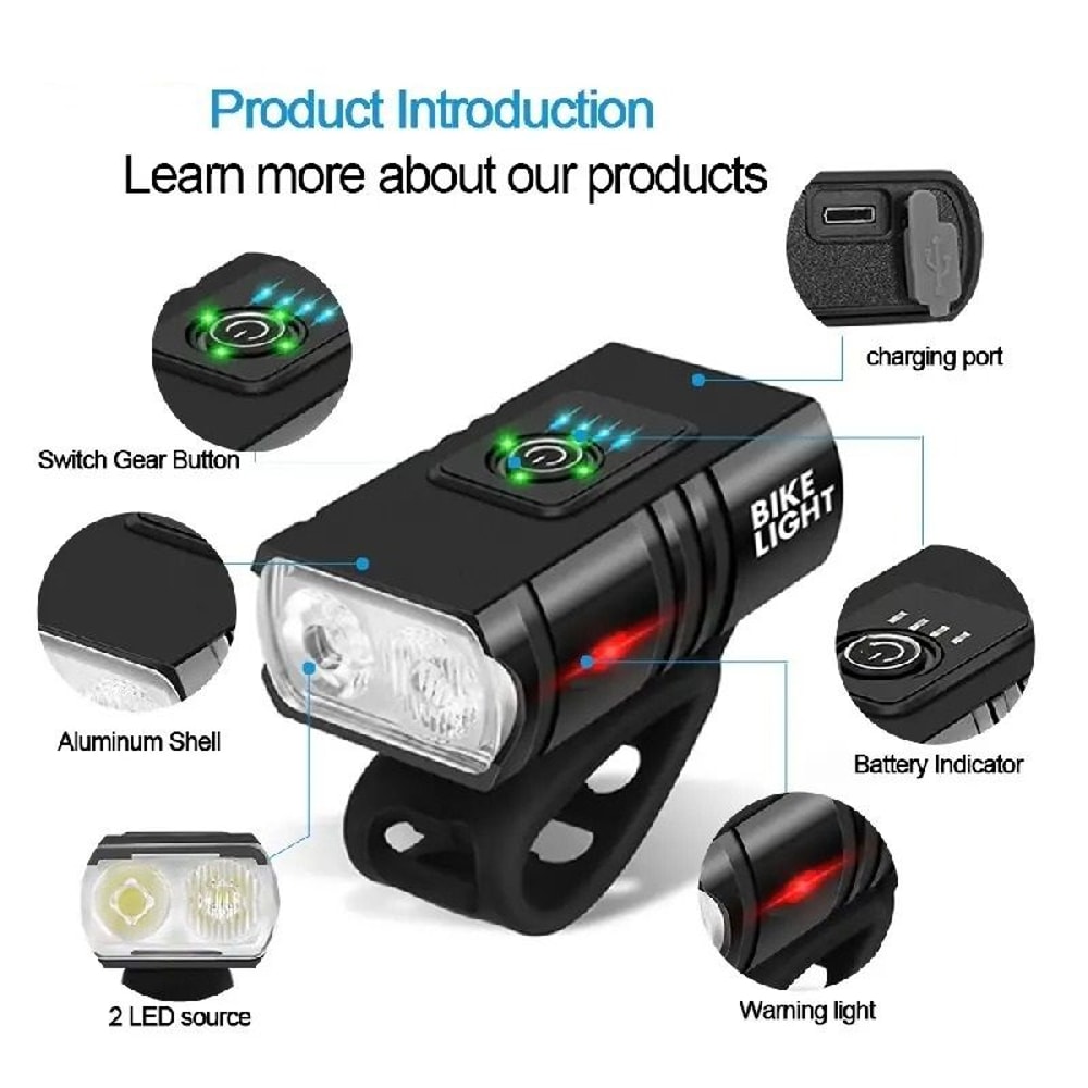 USB Rechargeable Bicycle Front Light With Adjustable LED Brightness 2