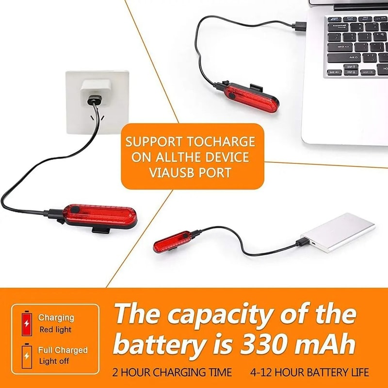 USB Rechargeable Bicycle Rear Tail Lights For Night Riding Safety 2