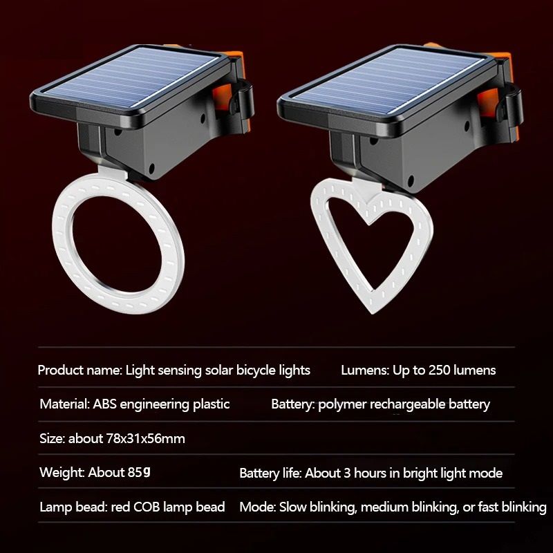 Solar Powered Bicycle Rear Tail Light With Smart Sensor For Night Riding 3
