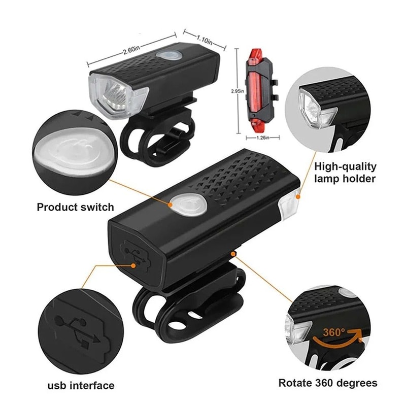 USB Rechargeable Bicycle Front And Rear Light Set For Night Riding Safety 4