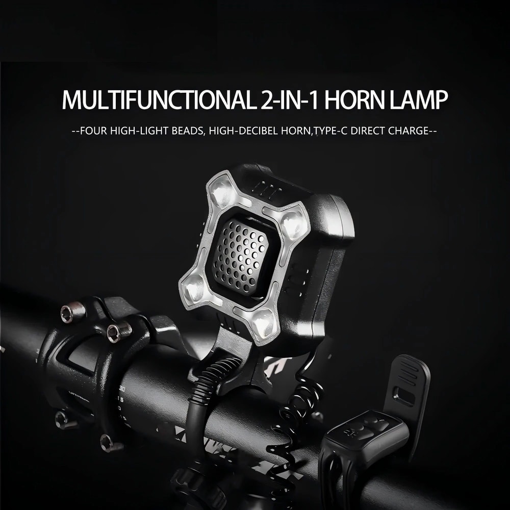 Rechargeable Electronic Bicycle Bell And Horn With Bright Handlebar Light 0