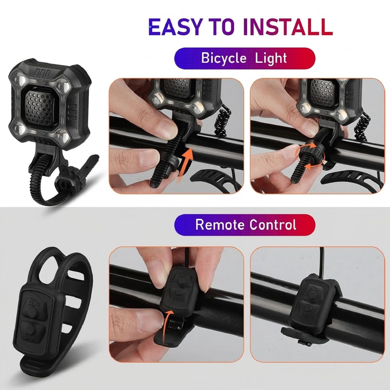 Rechargeable Electronic Bicycle Bell And Horn With Bright Handlebar Light 4