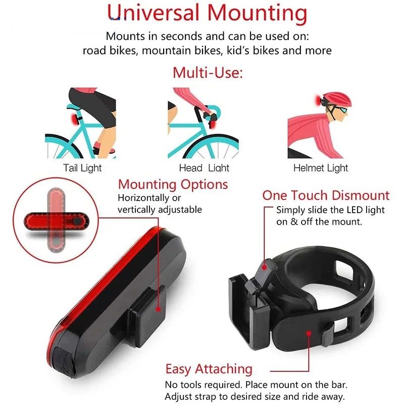 USB Rechargeable Bicycle Rear LED Taillight For Night Riding Safety 3