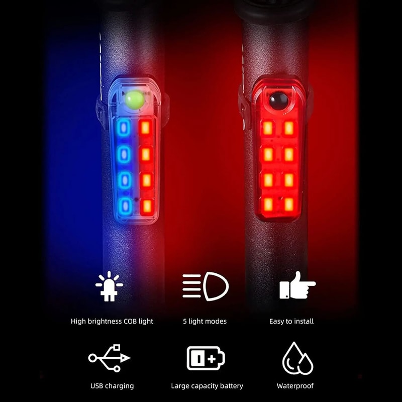 USB Rechargeable Bicycle Rear Safety Tail Light With Red And Blue LED 1
