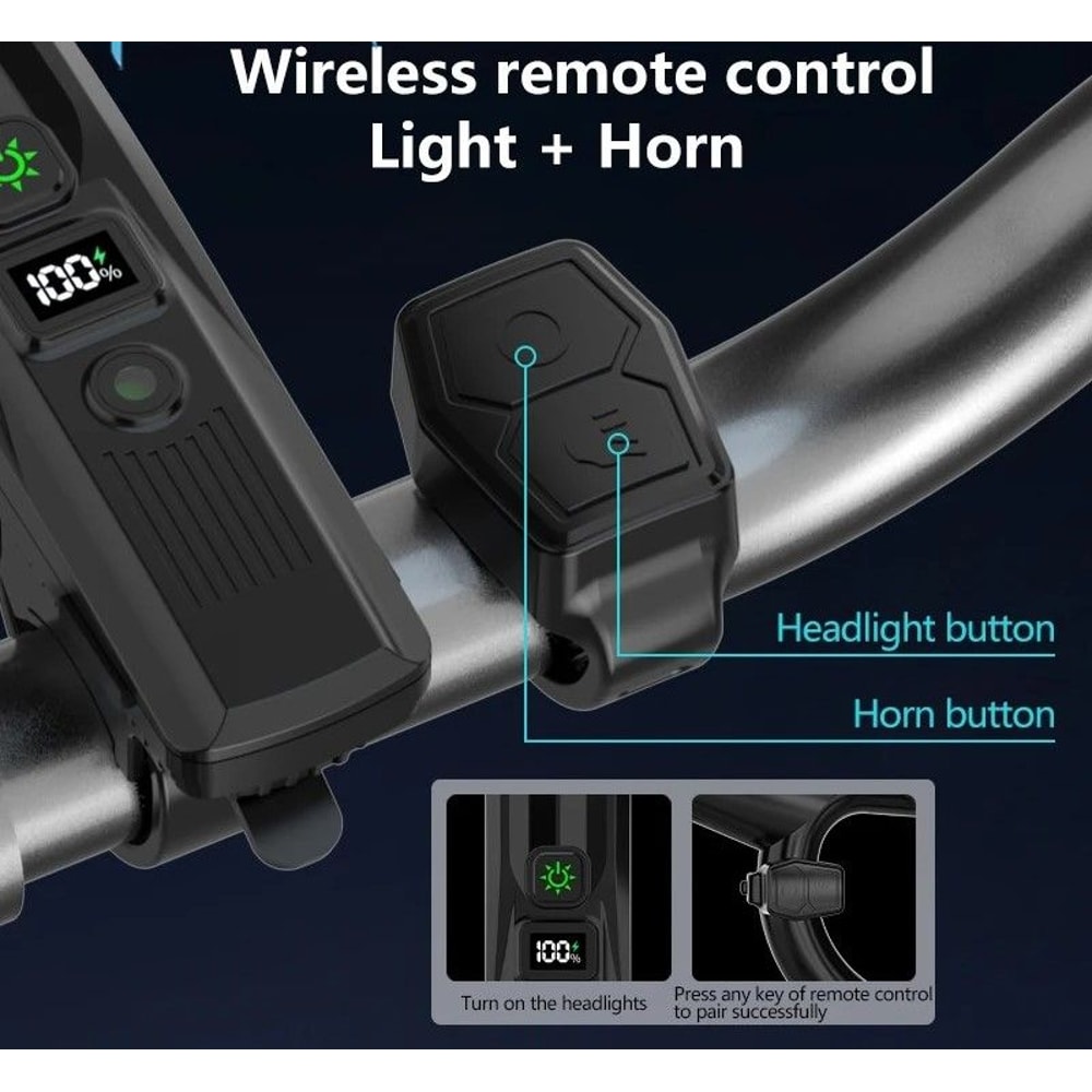 Smart Rechargeable Bicycle Front Light With Wire Free Remote And Horn 2
