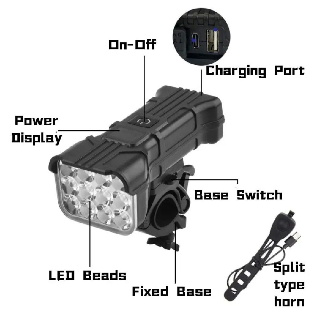 Rechargeable Bicycle Front LED Light With Horn For Night Riding 4