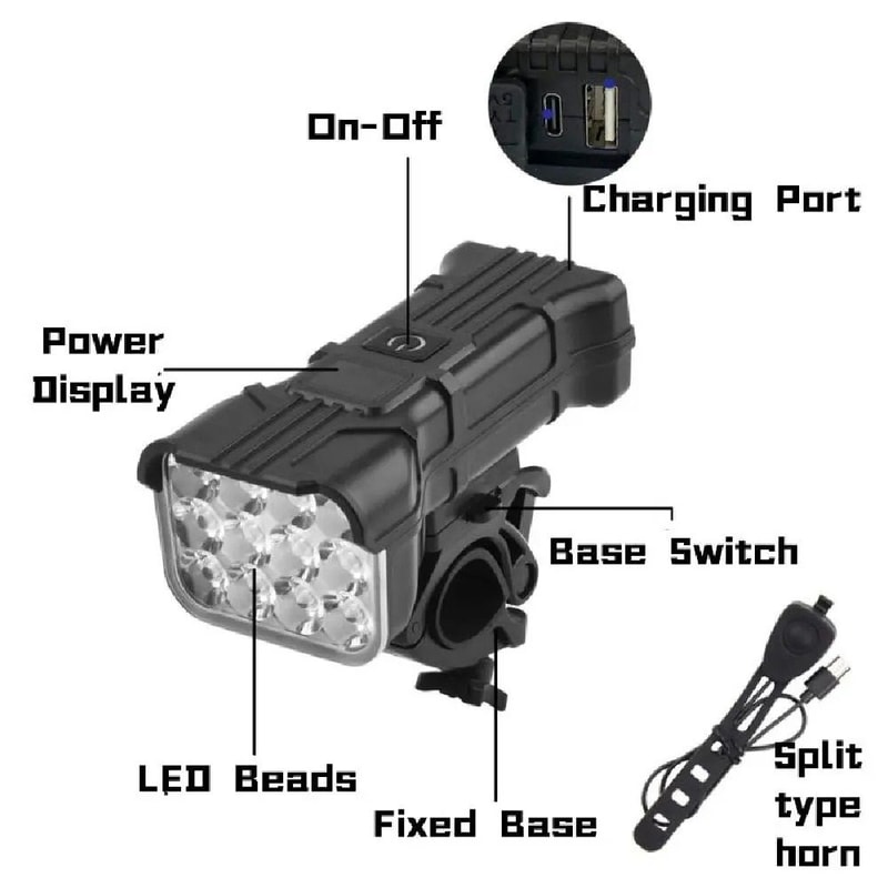 Rechargeable Bicycle Front LED Light With Horn For Night Riding 4