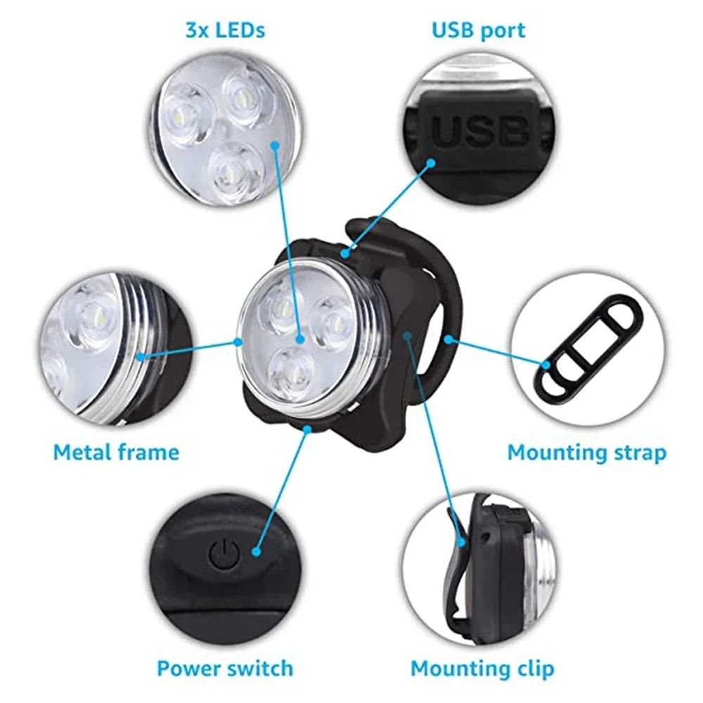 USB Rechargeable LED Bike Light Set Front And Rear Waterproof Cycling Safety Light 2