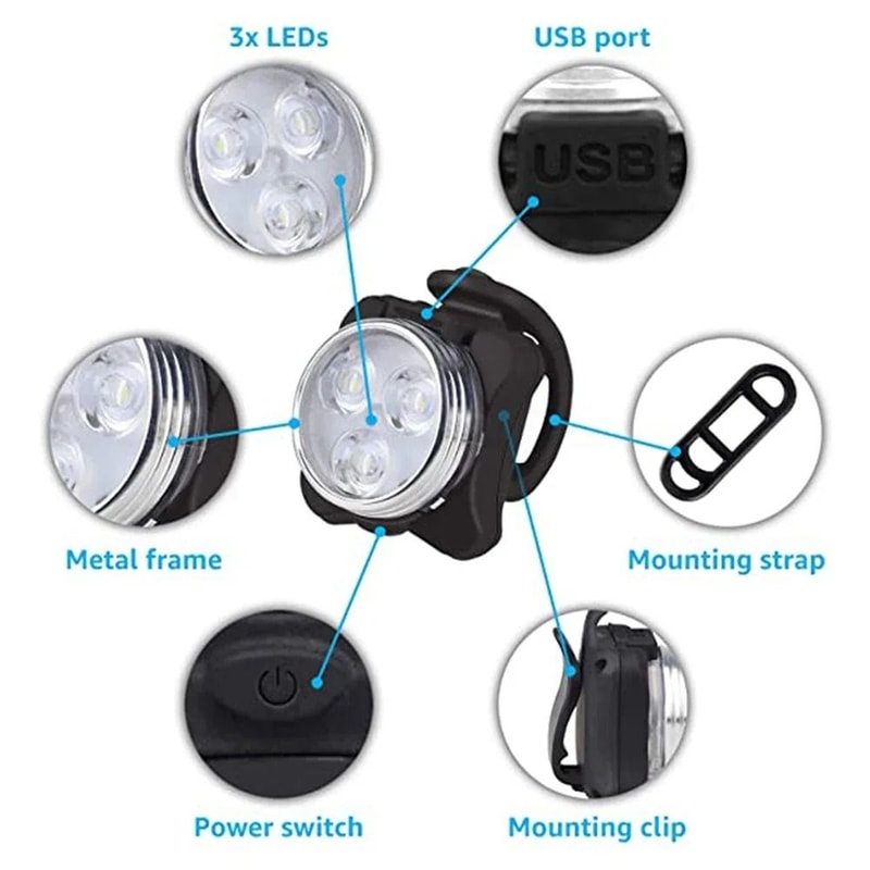 USB Rechargeable LED Bike Light Set Front And Rear Waterproof Cycling Safety Light 2
