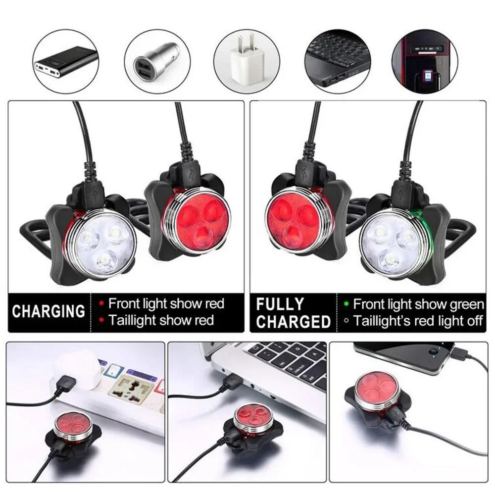 USB Rechargeable LED Bike Light Set Front And Rear Waterproof Cycling Safety Light 5