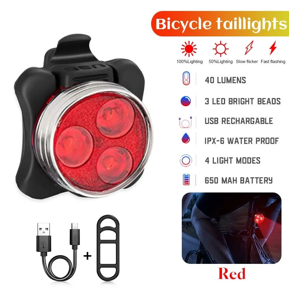 USB Rechargeable LED Bike Light Set Front And Rear Waterproof Cycling Safety Light 7