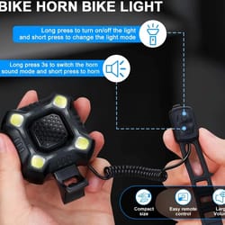usb rechargeable bike light with electronic bell and horn cycling safety headlight