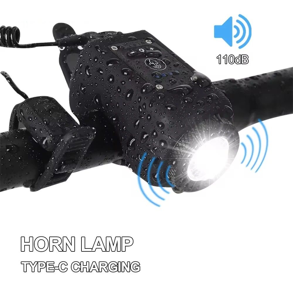 USB Rechargeable Bike Horn Light Bicycle Front Light With Electric Bell 0