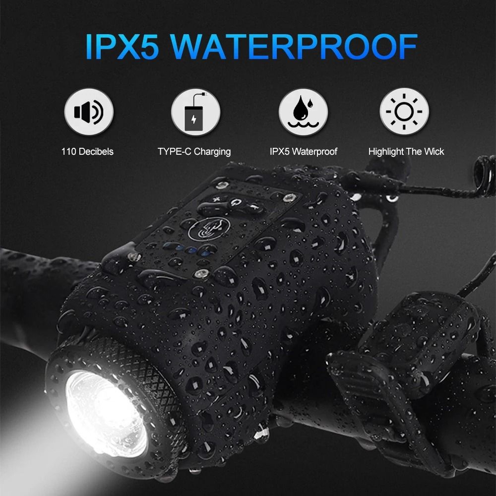 USB Rechargeable Bike Horn Light Bicycle Front Light With Electric Bell 3