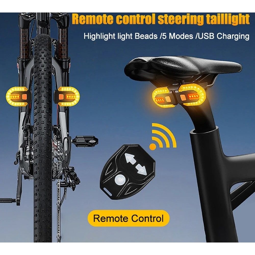 USB Rechargeable Bike Turn Signal Rear Light Wireless Remote Bicycle Tail Lamp 1