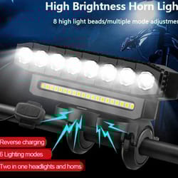 usb rechargeable 8 led bike front light with horn bicycle headlight