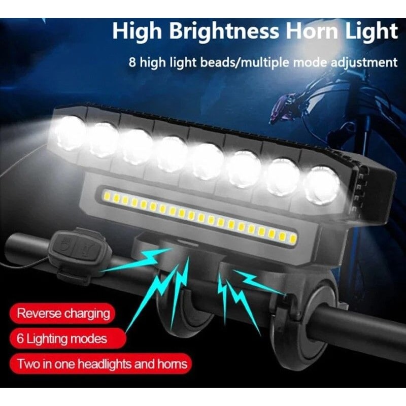 USB Rechargeable 8 LED Bike Front Light With Horn Bicycle Headlight 0