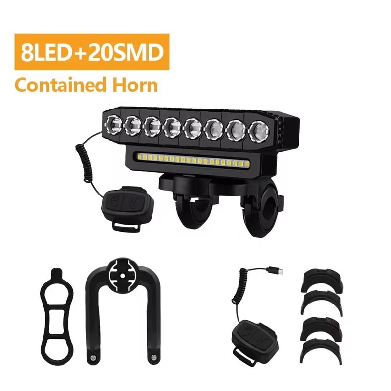 USB Rechargeable 8 LED Bike Front Light With Horn Bicycle Headlight 6